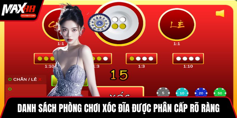 Danh sách phòng chơi xóc đĩa được phân cấp rõ ràng